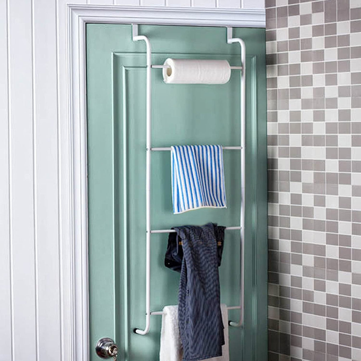 Over-the-Door Towel Rack with 4 Bars, White Metal Hanger for Bathroom and Laundry Doors - Image 2