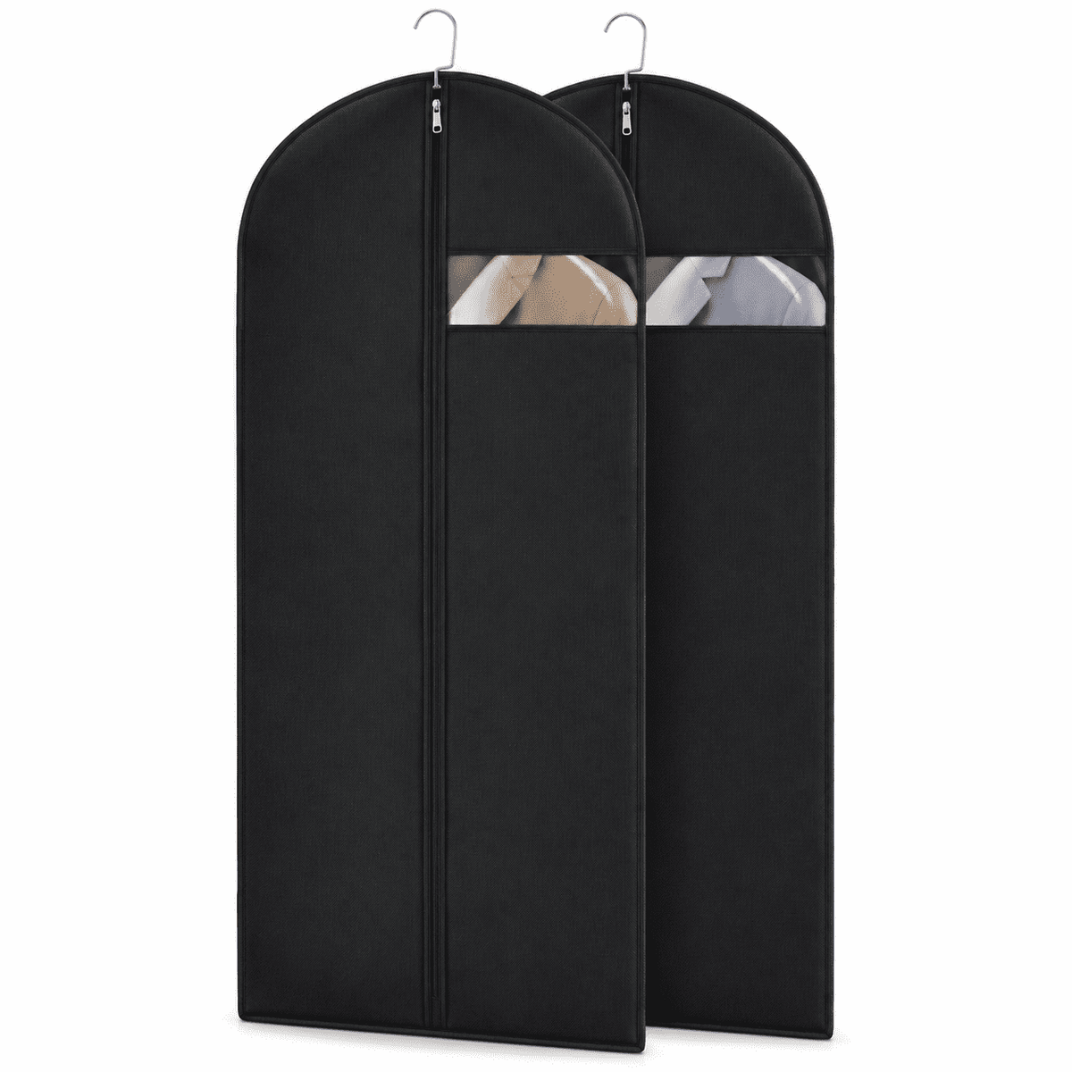 Long Garment Bags for Gowns and Suits, 65-Inch Breathable Dress Covers, 2-Pack, Black