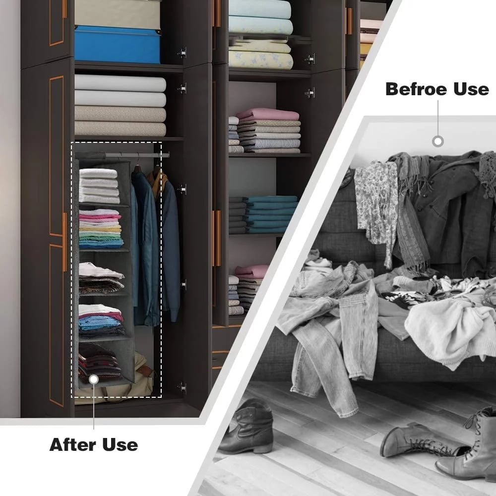 Hanging Closet Organizer with 3 Shelves, 2-Pack Collapsible Non-Woven Wardrobe Shelves, Gray - Image 6