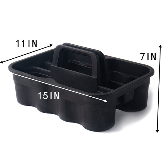 Heavy-Duty Cleaning Caddy with Handle, Black Plastic Supply Tote 15 x 11 x 7.5 in - Image 2
