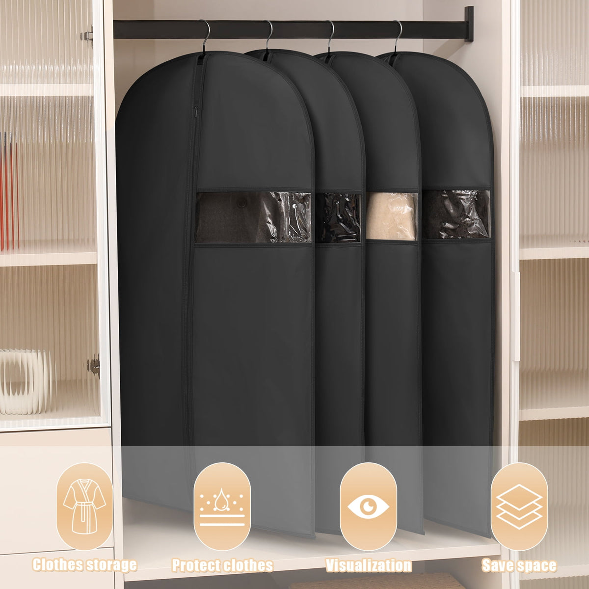Long Garment Bags for Gowns and Suits, 65-Inch Breathable Dress Covers, 2-Pack, Black - Image 5