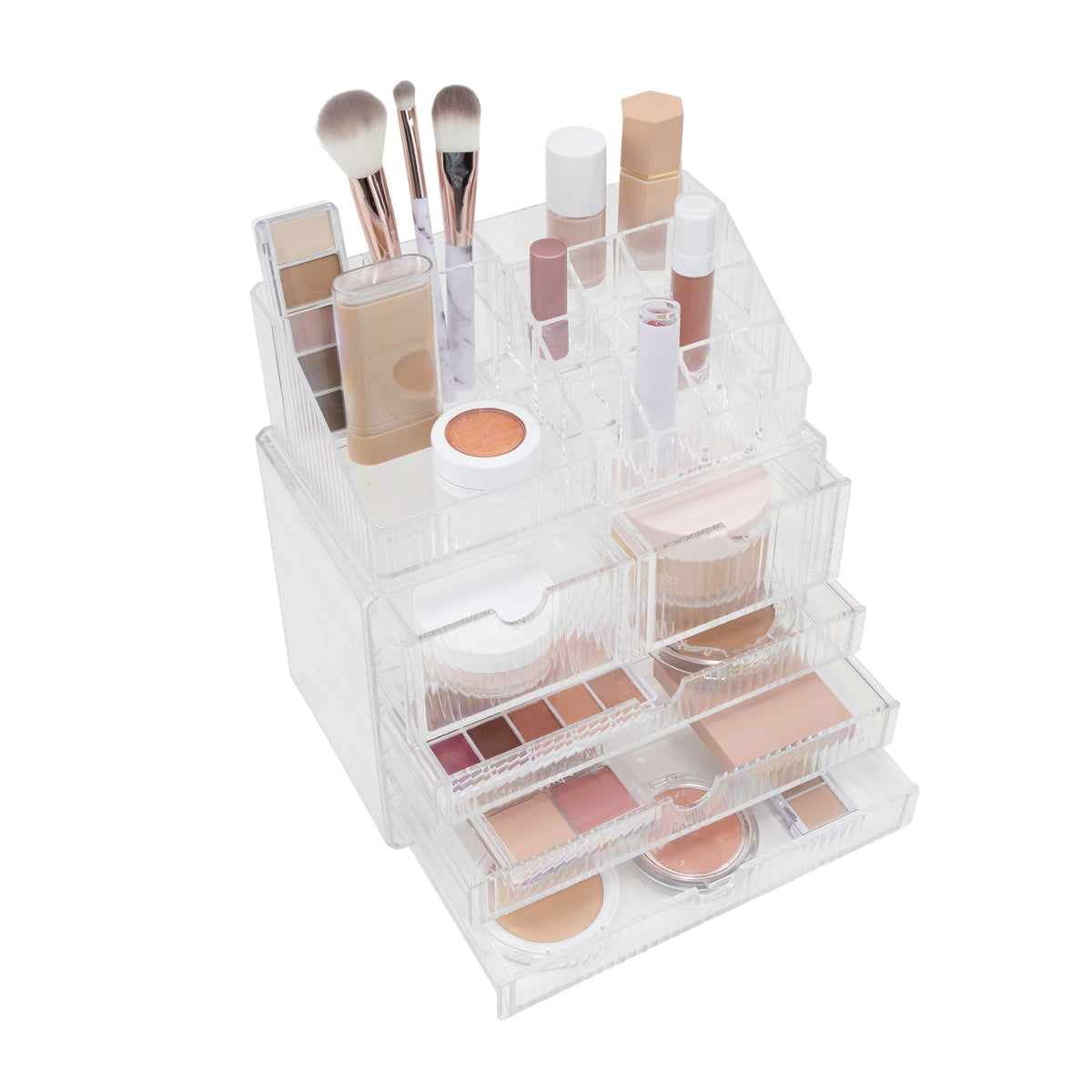 Stacked Drawer Cosmetic Organizer with 21 Compartments, Clear Vanity Storage - Image 6