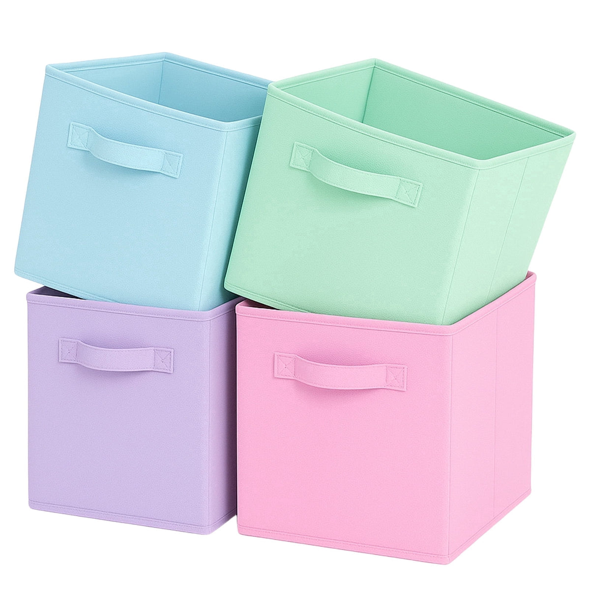 Collapsible Fabric Storage Cubes, Set of 4 Foldable Bins with Handles for Cube Shelves, 10.5 x 10.5 x 11 in