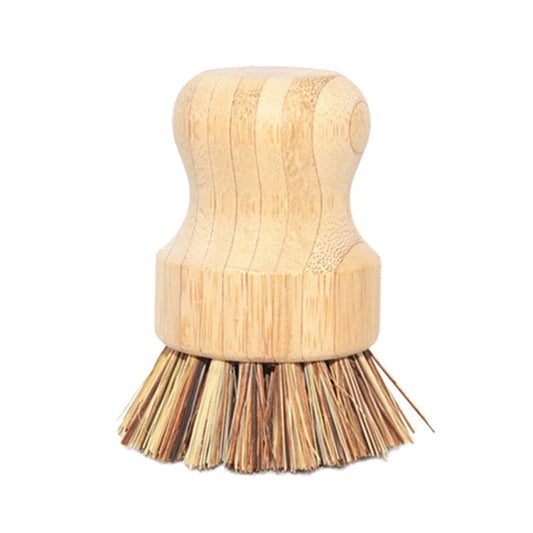 Round Wooden Palm Pot Brush for Pans, Dishes and Vegetables, 3.15 x 1.77 in