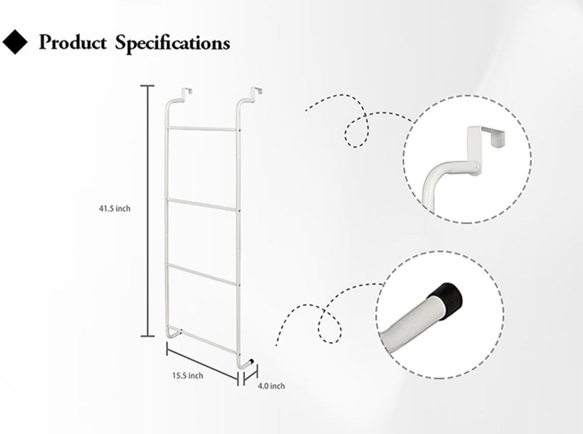 Over-the-Door Towel Rack with 4 Bars, White Metal Hanger for Bathroom and Laundry Doors - Image 5