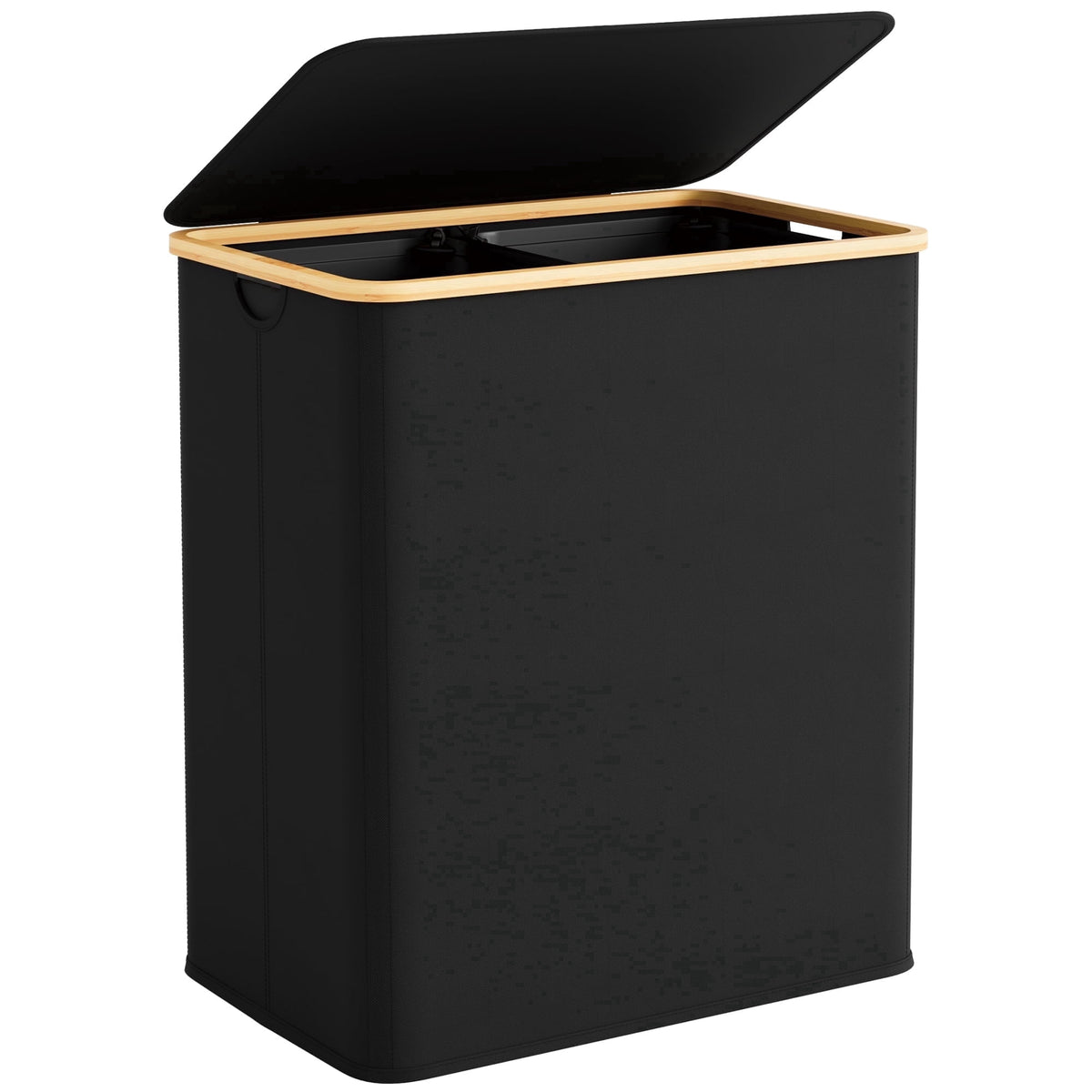 Double Laundry Hamper with Lid, 150 L Collapsible Sorter with Bamboo Handles and Removable Liner Bags, Black