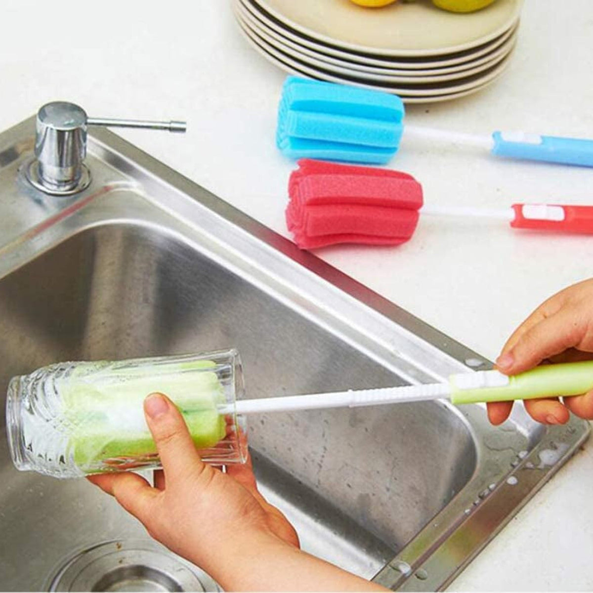 Foam Bottle Cleaning Brush with Adjustable Long Handle for Glasses, Baby Bottles and Tumblers - Image 4