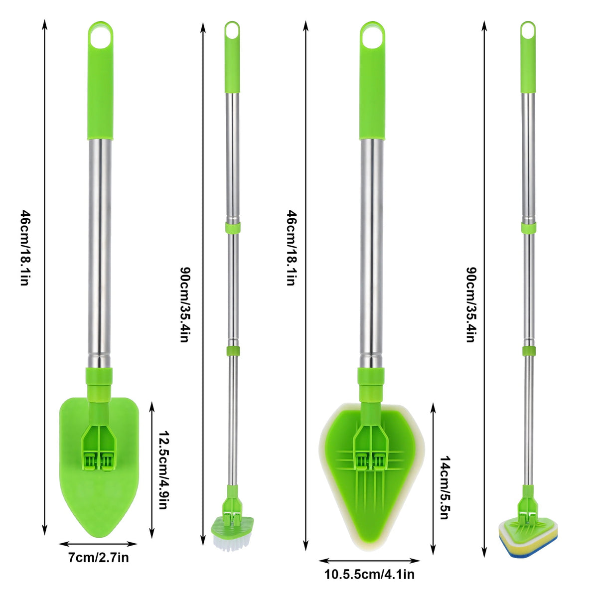 Long-Handle Bathroom Scrub Brush Set with 3 Heads, Extends 18 to 37 in, Pivoting Head - Image 2