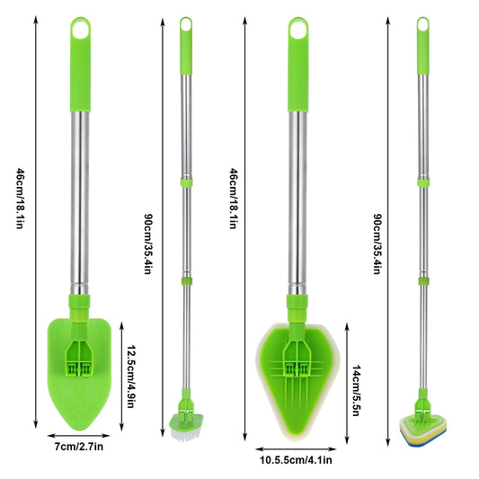 Long-Handle Bathroom Scrub Brush Set with 3 Heads, Extends 18 to 37 in, Pivoting Head - Image 2