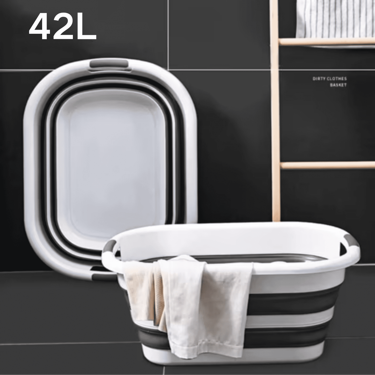 Collapsible Plastic Laundry Basket, 42 L Foldable Washing Tub, Grey - Image 2