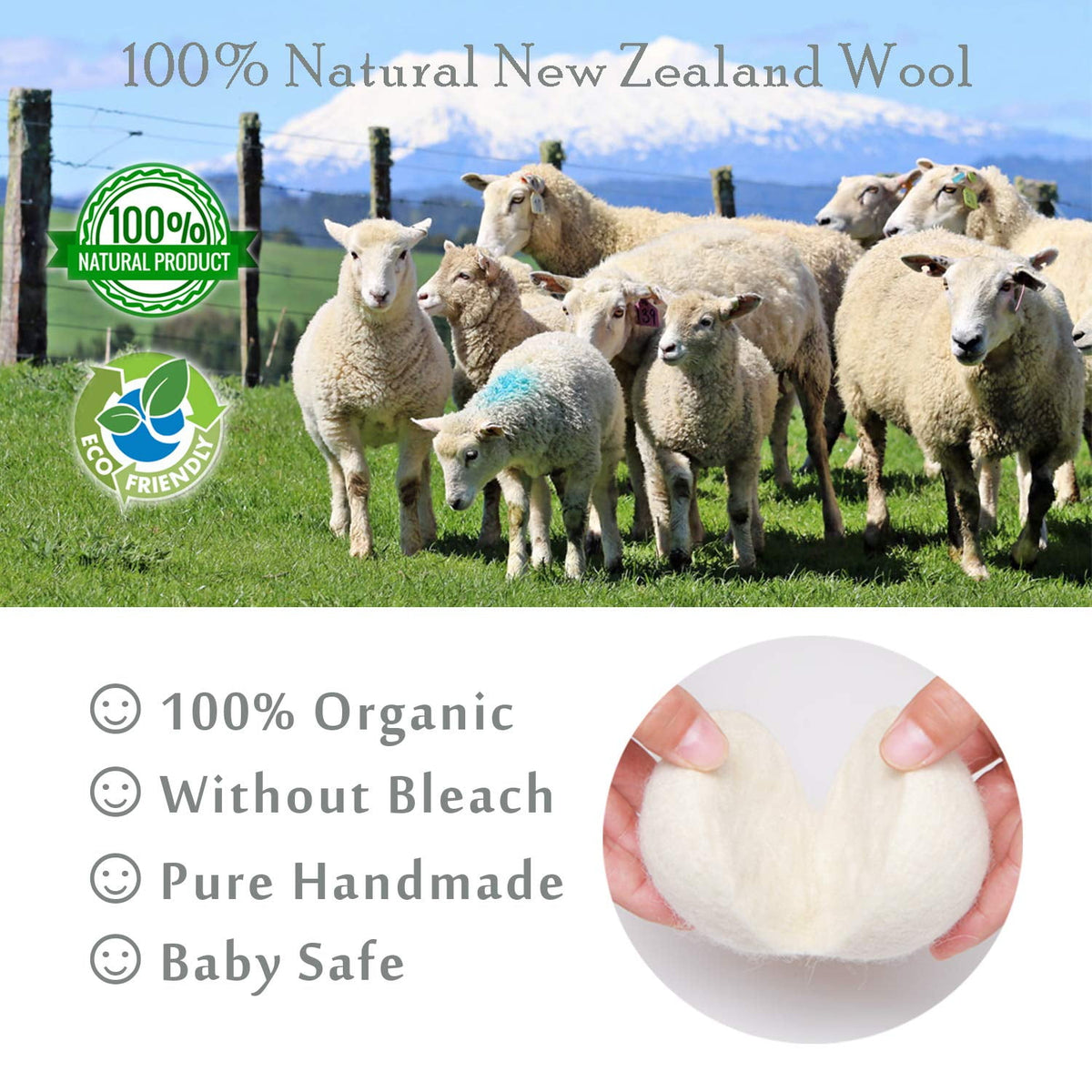 Wool Dryer Balls, 4-Pack XL 2.96-Inch Natural New Zealand Wool Fabric Softener - Image 5