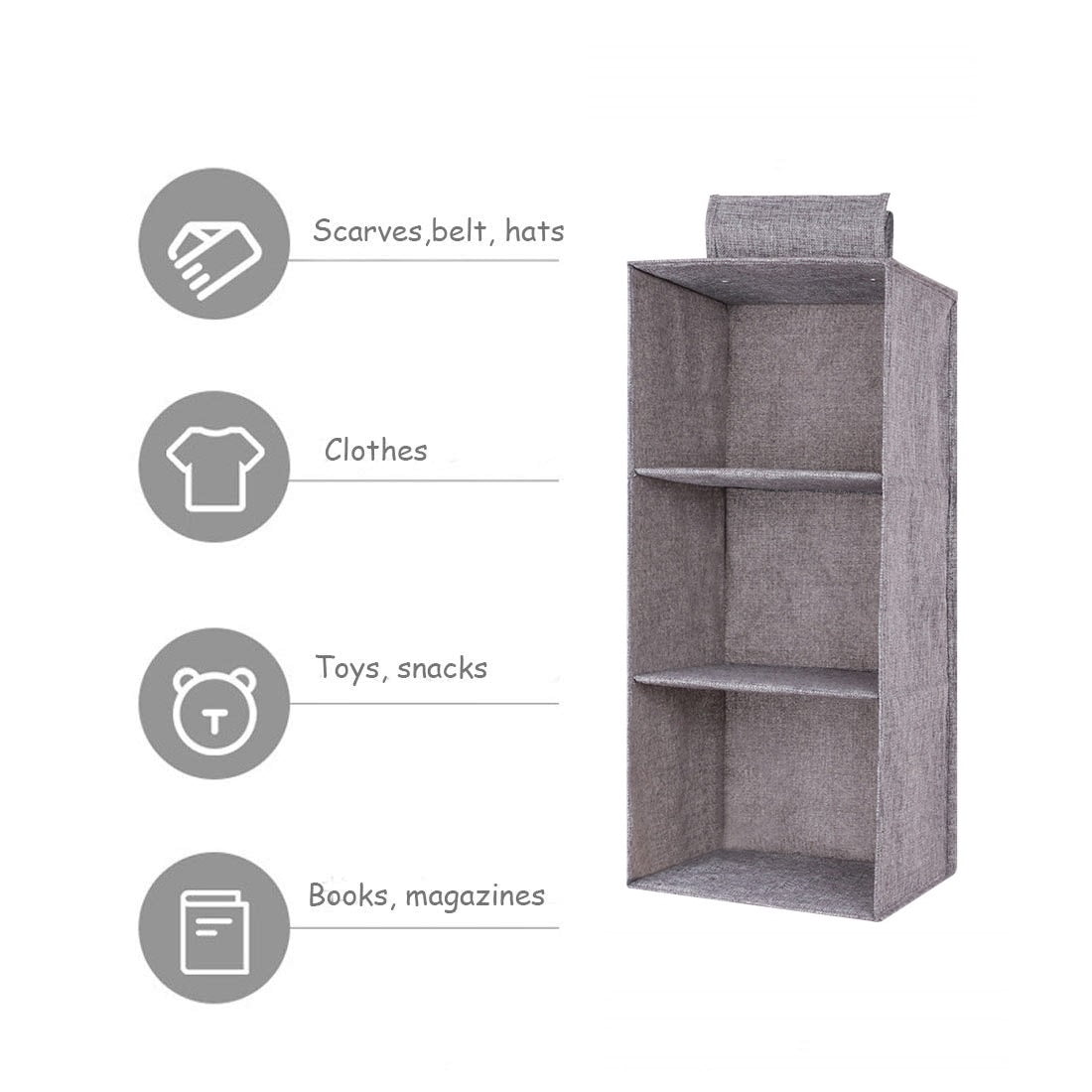 Hanging Closet Organizer with 3 Shelves, 2-Pack Collapsible Non-Woven Wardrobe Shelves, Gray - Image 2