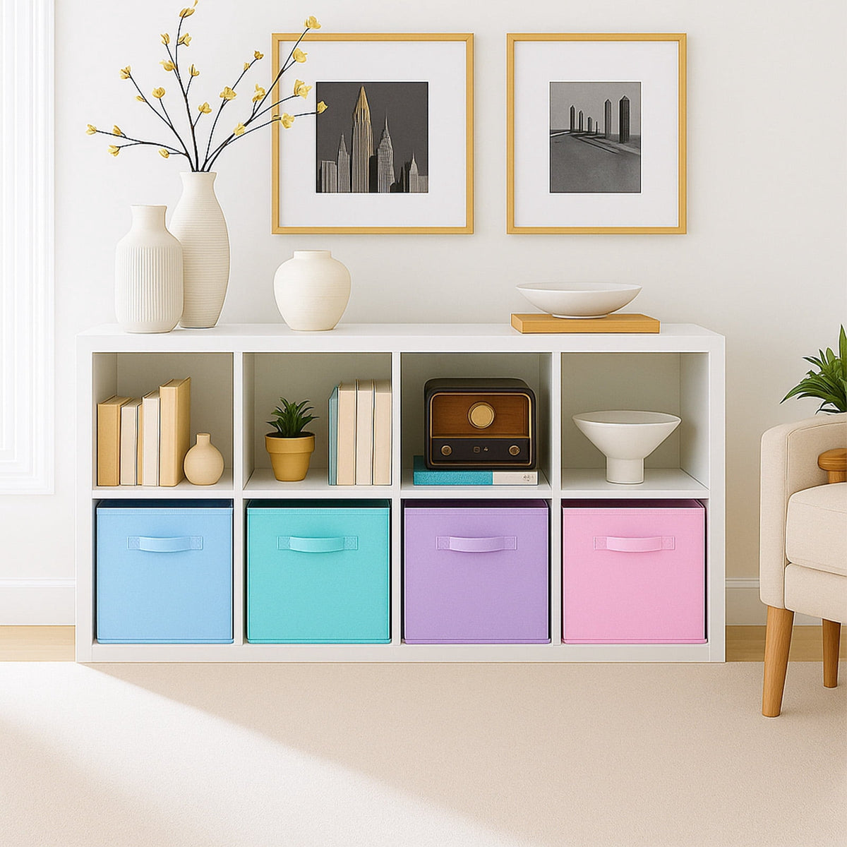 Collapsible Fabric Storage Cubes, Set of 4 Foldable Bins with Handles for Cube Shelves, 10.5 x 10.5 x 11 in - Image 5
