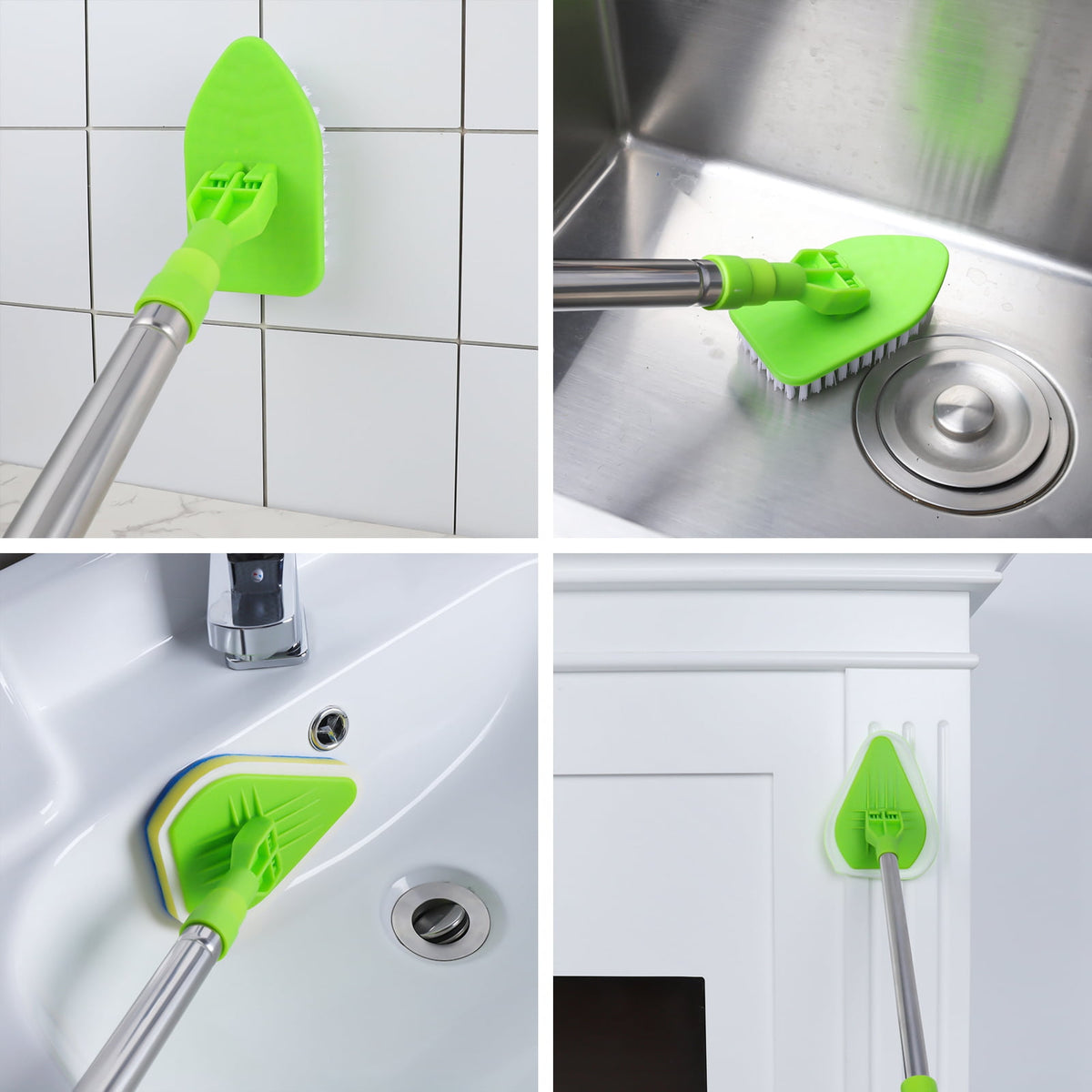 Long-Handle Bathroom Scrub Brush Set with 3 Heads, Extends 18 to 37 in, Pivoting Head - Image 3