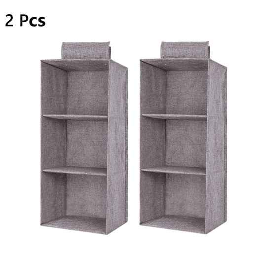 Hanging Closet Organizer with 3 Shelves, 2-Pack Collapsible Non-Woven Wardrobe Shelves, Gray